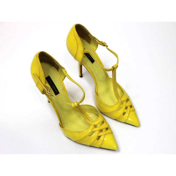 Dolce & Gabbana Heels Pumps Women's Size 40 Yellow T-Strap Patent Leather - Picture 1 of 15